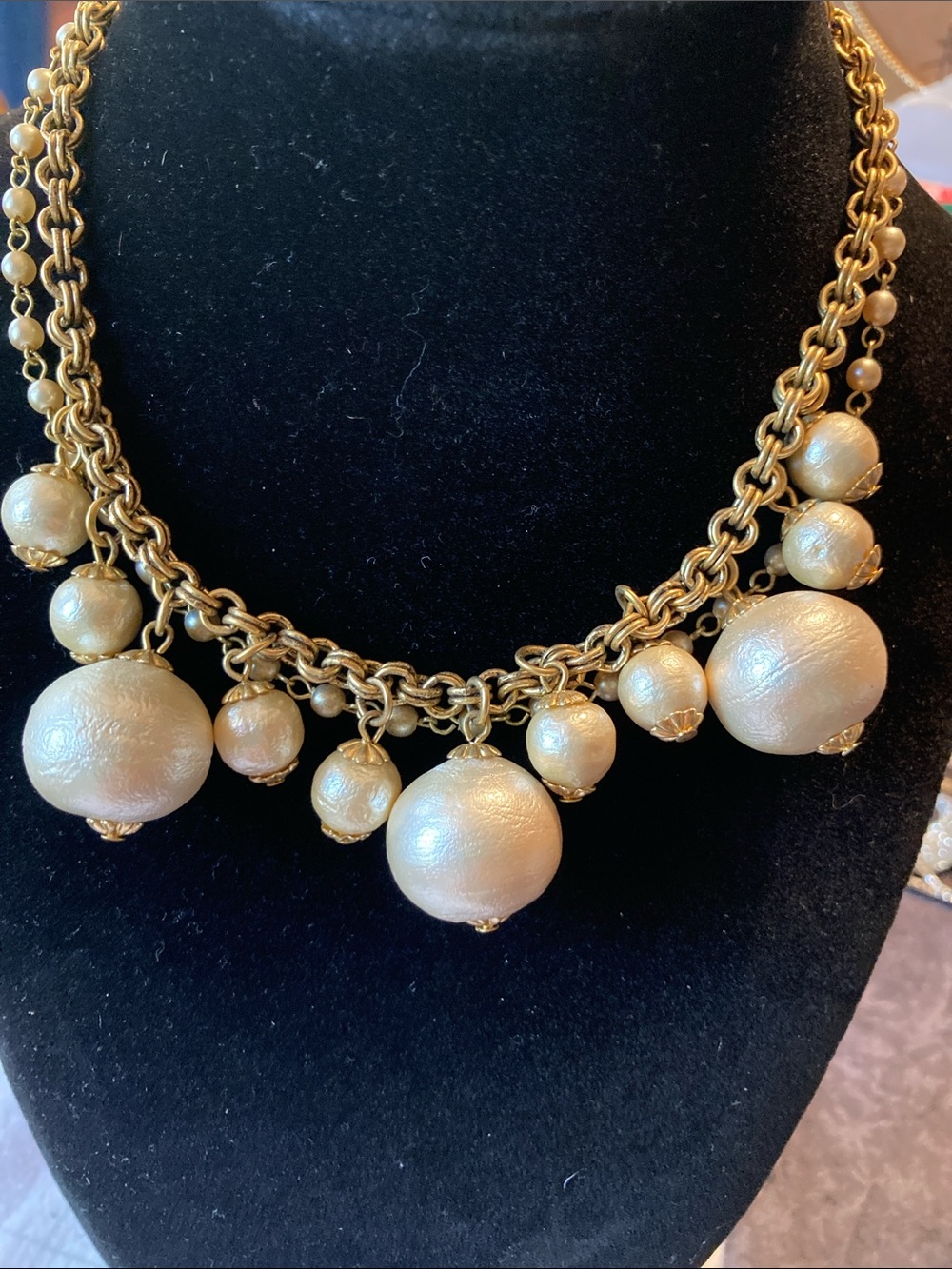 Elegant Multi Strand Gold-Tone Bead Drop Necklace - Women Jewelry